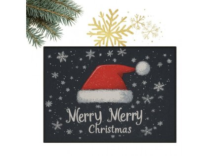 Vánoční rohožka SANTA STEP 60x90 cm černá s motivem čepice