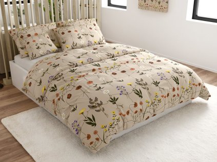 Krepové povlečení HERBÁŘ – béžové s květinovým vzorem