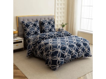 Mikroplyšové povlečení POLARA modré s geometrickým vzorem