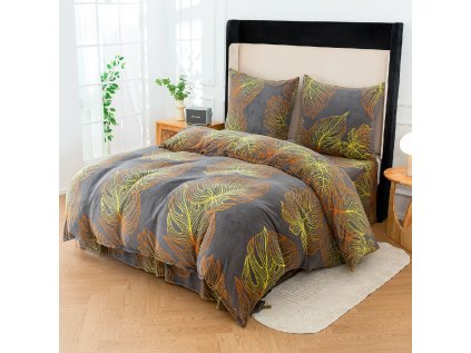 Mikroplyš TESICA – šedé povlečení s moderním vzorem listů