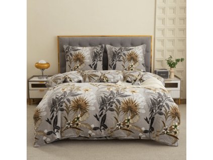 Mikroplyšové povlečení EXVORO – šedé s exotickým motivem listů