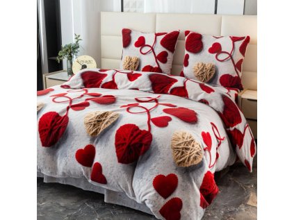 Hebké povlečení VELHEART z mikroplyše – červený vzor srdcí