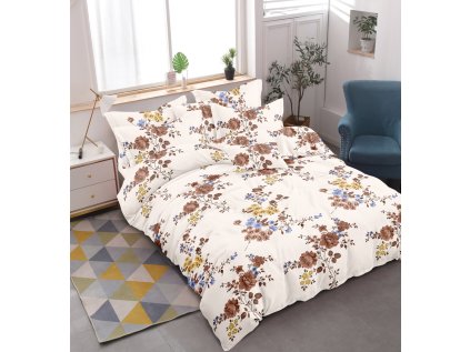 Povlečení z mikrovlákna LISORIA krémové s květinovým vzorem