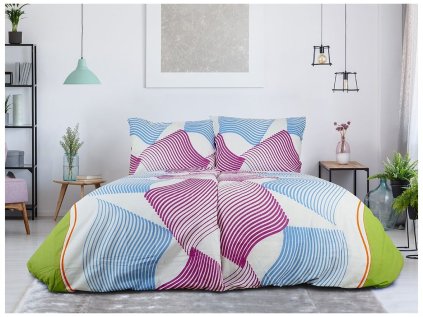 Bavlněné povlečení UNILO – barevné vlny v modré a fialové