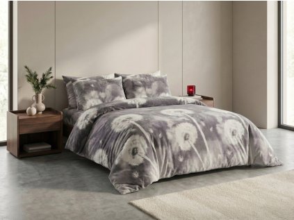 Elegantní mikroplyšové povlečení DANDORIA šedé s motivem pampelišek