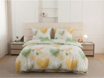 Povlečení z mikrovlákna HEARTAMI zeleno-žluté se srdíčky