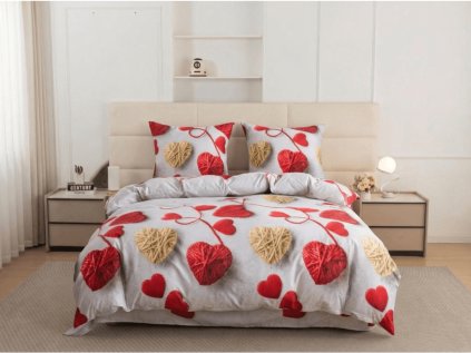 Povlečení z mikrovlákna VELHEART červené s motivem srdcí