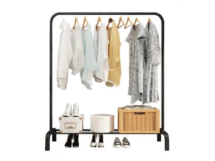Černý stojan na oblečení RAXIO 150x110x40 cm s úložným prostorem