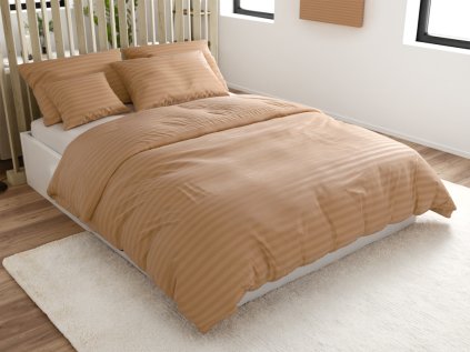 Hotelové povlečení JASMINE hnědé – proužek 2 cm, mikrovlákno