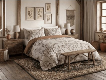 Béžové povlečení MINARO s decentním lineárním vzorem květin