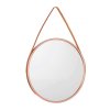Bronzové nástěnné zrcadlo ROSEA, průměr 45 cm, s koženkovým páskem na zavěšení. Stylový doplněk do obývacího pokoje, předsíně nebo šatny