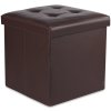 Hnědý skládací taburet ZAREX L z ekokůže s úložným prostorem