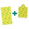Zelený plážový set LEMONS – osuška 100×180 cm a pončo 80×145 cm