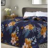 Přehoz na postel FLOWERISH HEXAGON tmavě modrý s květinovým vzorem