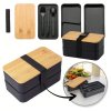Přenosný svačinový box DUO LUNCH černý/bambus na oběd i svačinu