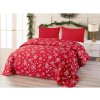 Vánoční přehoz na postel SNOWFALL červený se zimním motivem vloček