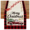 Lněný vánoční běhoun MERRY CHRISTMAS 33x180 cm, červený s motivem auta
