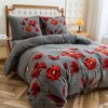 Mikroplyšové povlečení REDFLOWA šedé s červenými květy