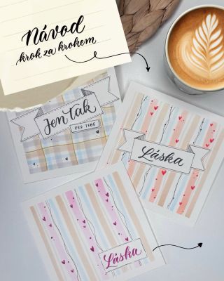 Jemný pastelový vzor, drobná srdíčka a jednoduchý textový banner 🤍 Tenhle motiv jsme spolu tvořili ve středu na YouTube...