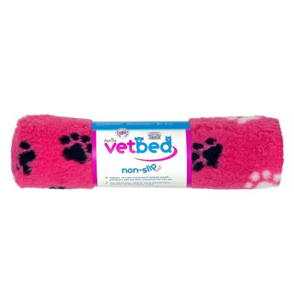 Vetbed protiskluz / Drybed růžová černé a bílé packy DELUXE 100 x 75 cm, vlas 30 mm