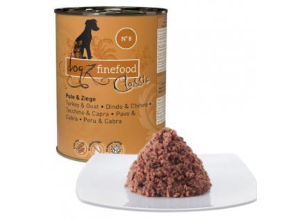 Konzerva pro psa Dogz finefood No.8 - krůtí a kozí maso 400g