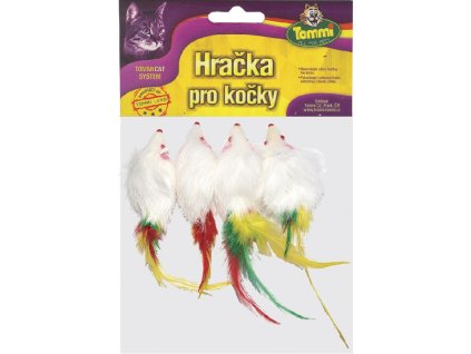 Hračka pro kočku Myš malá s peříčkem 5cm 4ks