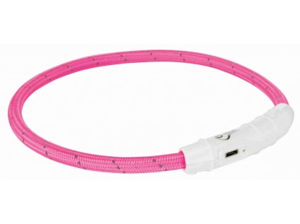 Svítící obojek USB kulatý na krk psa M-L 45 cm růžová
