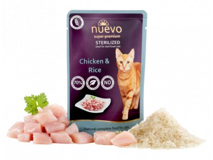 Nuevo kočka kapsa sterilized drůbeží s rýží 85g