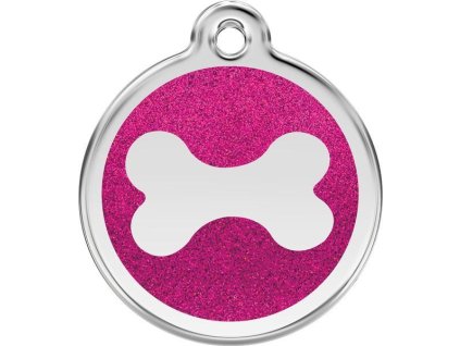 Známka RED DINGO malá s rytím - kost tm. růžová se třpytem