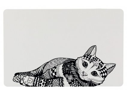 Prostírání ZENTANGLE pod misky kočka 44 x 28 cm bílo/černé
