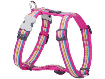 Postroj pro psa M Red Dingo 15mm/36-54cm Horizontal Stripes Hot Pink