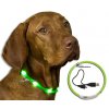 Obojek světelný DOG FANTASY USB dobíjení, nylon 500m Zelený 65cm