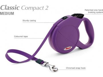 Flexi CLASSIC COMPACT 2 Medium max. do 25 kg, 5 m pásek - fialo