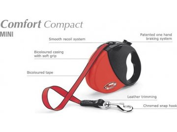 Flexi COMFORT COMPACT MINI XS max. do 8 kg, 3 m pásek - červená