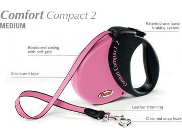 Flexi COMFORT COMPACT 2 Medium max. do 25 kg, 5 m pásek - růžov