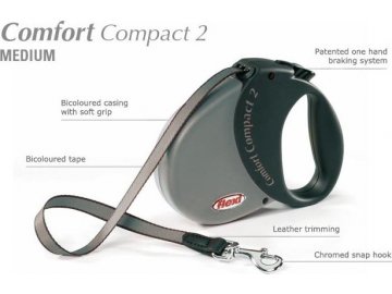 Flexi COMFORT COMPACT 2 Medium max. do 25 kg, 5 m pásek - šedá