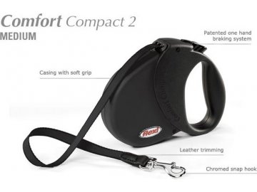 Flexi COMFORT COMPACT 2 Medium max. do 25 kg, 5 m pásek - černá