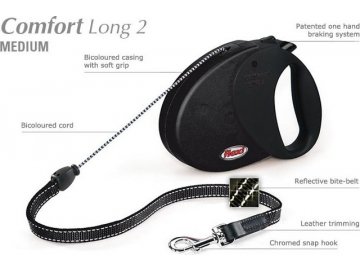 Flexi COMFORT LONG 2 Medium max. do 20 kg, 8 m šňůra - černá