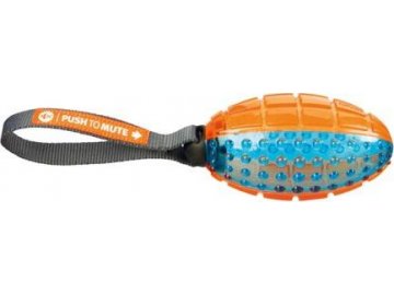 TPR termoplastový rugby míč s poutkem, 12cm/27cm oranž/modrá