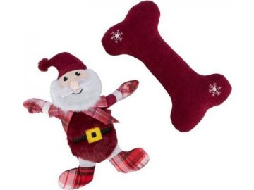 Xmas GIFT SET - vánoční dárková sada hraček (Santa, kost), 30 cm, plyš/látka