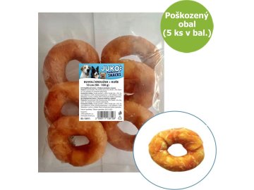 Kroužek buvolí obalený kuřecím masem JUKO Snacks 10 cm (4 - 5 ks) - Neúplné balení - SLEVA 30 %