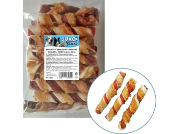 Tyč buvolí kroucená obalená kuřecím masem JUKO Snacks 12,5 cm (20 ks)