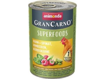 GRANCARNO Superfoods kuře,špenát,maliny,dýňová semínka 400 g pro psy