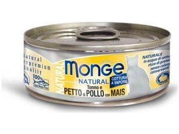 MONGE NATURAL tuňák s kuřecími prsy a kukuřicí pro kočky 80 g