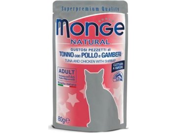 MONGE NATURAL kapsička tuňák a kuře v želé s krevetami pro kočky80g