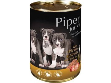 PIPER JUNIOR s kuřecími žaludky a hnědou rýží, konzerva pro štěňata 400g