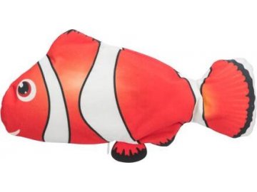 Ryba "NEMO" jako živá, mrskající se, s catnipem, látka, 26 cm (RP 0,90 Kč)