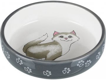 Keramická miska pro kočky s krátkým nosem 0,3l/15cm šedo/bíl