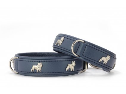 1730 Halsband Franzoesische Bulldogge jeansblau