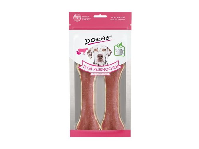 Dokas – Kosti z hovězí kůže s kachním masem – 15 cm